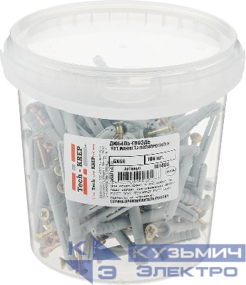 Дюбель-гвоздь 6х60 с потайной манжетой полипропилен (уп.100шт) ведро Tech-Krep 101468