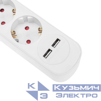 Удлинитель 3х3м с заземл. STANDARD 2хUSB 3х1кв.мм с выкл. бел. Rexant 13-4016