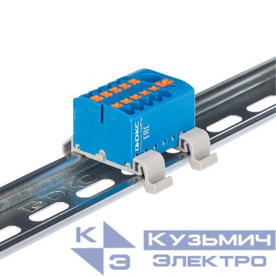 Блок распределительный с горизонт. адаптером на рейку шир. 35мм зажим push-in 1 ввод 6кв.мм 10 точек подключения 2.5кв.мм син. DKC DTP1-110-104SPUB-H