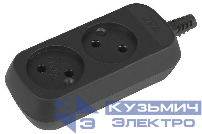 Колодка удлинителя KX-2-B 2-м без заземл. черн. Эра Б0061660