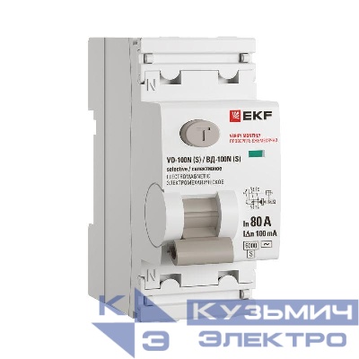 Выключатель дифференциального тока 2п 80А 100мА тип AC 6кА ВД-100N (S) электромех. PROxima EKF E1026MS80100