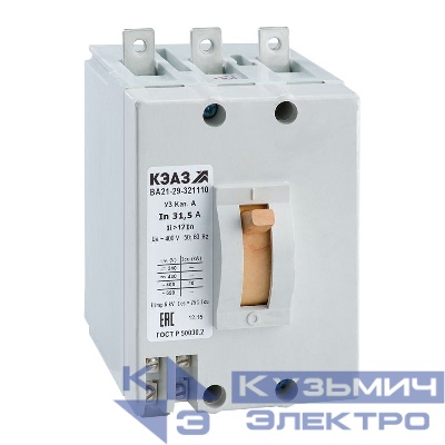 Выключатель автоматический 3п 10А 12Iн 10кА ВА21-29-341810 У3 400В AC НР=24В AC/DC КЭАЗ 236491