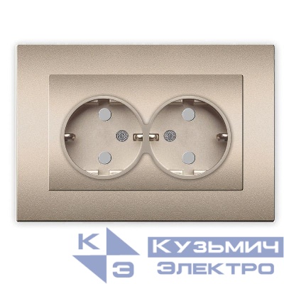 Розетка 2-м СП Афина 16А IP20 с заземл. защ. шторки в сборе шампань Universal A0050-Br
