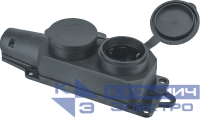 Колодка удлинителя 2-м с заземл. 16А IP44 61 371 NCA-BLR2-02-16A-E-IP44-BL каучук черн. Navigator 61371