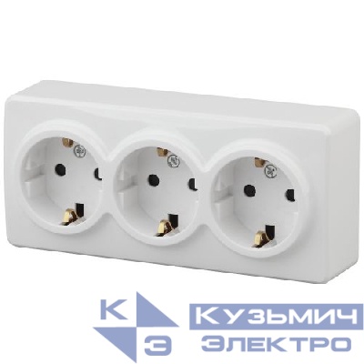 Розетка 3-м ОП Эра Эксперт 11-2209-01 16А IP20 16AX 250В 3х2P+E Schuko защ. шторки бел. Эра Б0020703