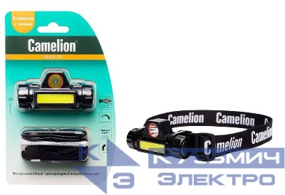 Фонарь налобный LED53405 аккум. 3.7В димм. XPE+COB LED 3Вт 2 реж. Магн. блист черн. Camelion 15756