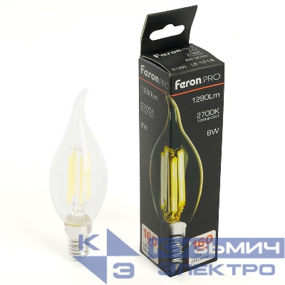 Лампа светодиодная LB-1218 8Вт C35T свеча на ветру прозрачная 2700К E14 1280лм 175-265В FERON 51265