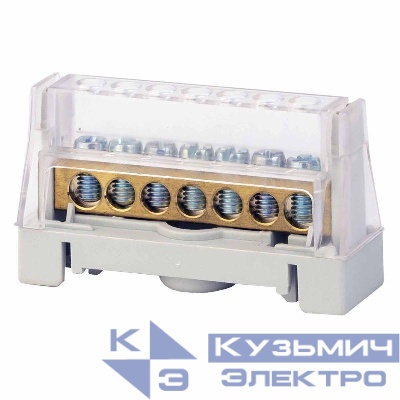 Шина 1п до 63А 5конт. 16кв.мм; 2конт. 25кв.мм латунь в корпусе на DIN-рейку сер. DKC 507F