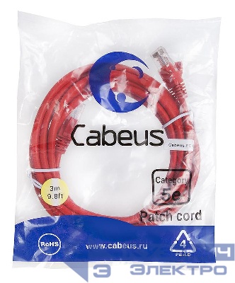 Патч-корд U/UTP кат.5E PC-UTP-RJ45-Cat.5e-3m-RD 2xRJ45/8p8c неэкранир. PVC 3м красн. Cabeus 7684c