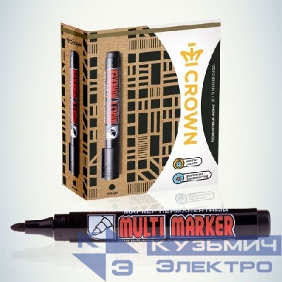Маркер перманентный "Multi Marker" 3мм пулевидный черн.002676 Crown Б0048239