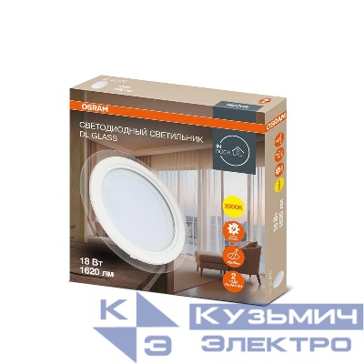 Светильник светодиодный Downlight DL GLASS 830 WT 18Вт 3000К IP20 1620лм ДВО даунлайт кругл. встраив. с декор. стеклом бел. OSRAM 4607194230761
