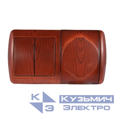 Блок Nata (розетка с заземл. с защ. крышкой + 2-кл. выкл.) вишня LEZARD 710-0600-171