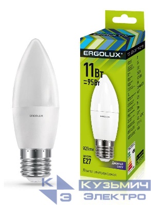Лампа светодиодная LED-C35-11W-E27-6K 11Вт свеча 6500К холод. бел. E27 180-240В Ergolux 13623
