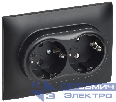 Розетка 2-м SKANDY 16А с заземл. без защ. шторок в сборе SK-R08Bl черн. IEK SK-R21-16-K02-F