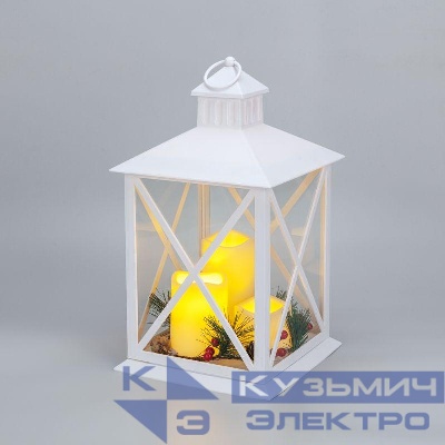 Фонарь декоративный (фигура) с тремя свечами бел. корпус 24х24х40см тепл. бел. Neon-Night 513-071