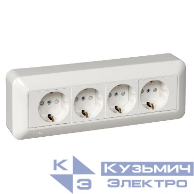 Розетка 4-м ОП Blanca / Прима 16А IP20 250В с заземл. защ. шторки с монтажн. пластиной (розн. упак.) бел. SE RA16-411M-BI