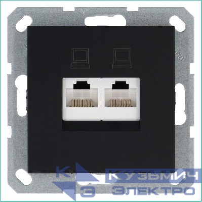 Розетка компьютерная 2-м RJ45 IP20 кат. 6 механизм черн. матов. soft touch Jasmart G6108PB