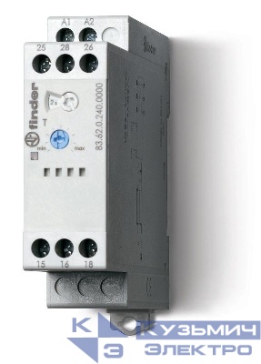 Таймер модульный 1-функциональный (BI) 24…240В AC/DC 2CO 8А 22.5мм регулировка времени 0.05с…180с IP20 FINDER 836202400000