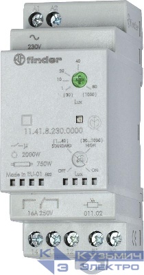 Фотореле модульное с фотоэлементом 011.02 монтаж на рейку 35мм 1CO 16А 230В AC 1…80люкс 30…1000люкс 35мм фотореле IP20/фотоэлемент IP54 FINDER 114182300000