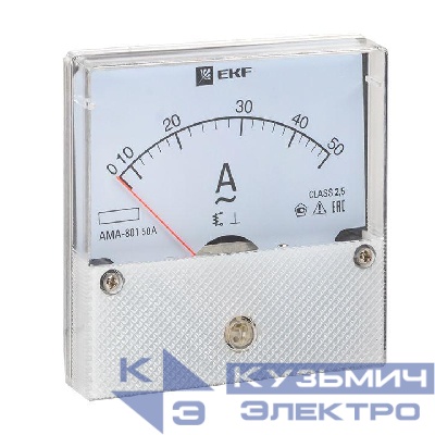 Амперметр аналоговый AM-A801 на панель 80х80 кругл. вырез 50А прям. подкл. EKF am-a801-50/ama-801-50