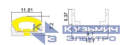 Профиль монтажный накладной для ленты NEON MoonLight 13.7х5.37мм L1000 (уп.2шт) VARTON V4-NS-00.0047.STR-0007