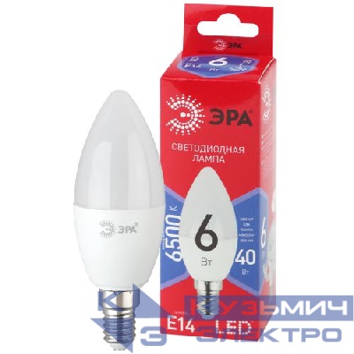 Лампа светодиодная RED LINE LED B35-6W-865-E14 R 6Вт B35 свеча 6500К нейтр. бел. E14 Эра Б0045339
