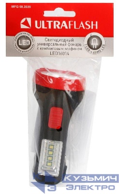Фонарь LED16014 1 + 4SMD LED 2 реж. 1XR6 пласт блист-пакет Ultraflash 14253