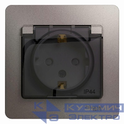 Розетка 1-м СП Glossa 16А IP44 250В с заземл. защ. шторки с крышкой в сборе платина SE GSL001248