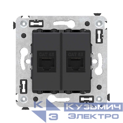 Розетка компьютерная 2-м СП Avanti "Черный матовый" RJ45 кат.5E без шторок механизм DKC 4412664