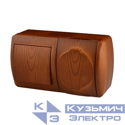 Блок Nata (розетка с заземл. с защ. крышкой + 1-кл. выкл.) сосна LEZARD 710-0800-170