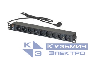 Блок розеток 9-м 16А 19дюйм 4кВт 483х44х44мм метал. корпус шнур 1.8м NIKOMAX TLK-RSC09-M-04-BK