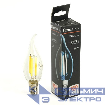 Лампа светодиодная LB-1216 6Вт C35T свеча на ветру прозрачная 6400К E14 1000лм 175-265В FERON 51264
