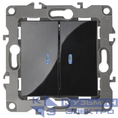 Выключатель 2-кл. СП Эра12 12-1105-06 10А IP20 250В 10AX с подсветкой механизм черн. Эра Б0014662