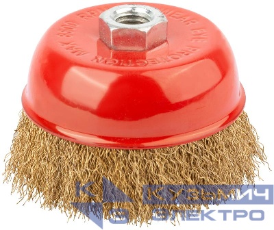 Корщетка чашечная гайка М14 стальная латунированная волнистая проволока 100мм КУРС 39038