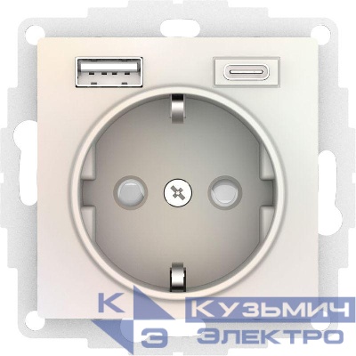 Розетка AtlasDesign 16А с 2-мя заряд. устройствами USB тип A+C 5В/2.4А 2х5В/1.2А механизм жемчуж. SE ATN000432