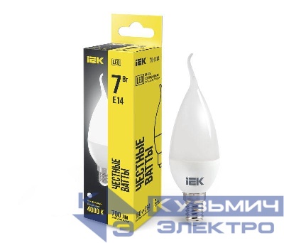 Лампа светодиодная 7Вт CB35 свеча на ветру 4000К нейтр. бел. E14 230В IEK LLE-CB35-7-230-40-E14