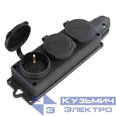 Колодка удлинителя 3-м Компакт 1ф с заглушками каучук UNIVersal 1323