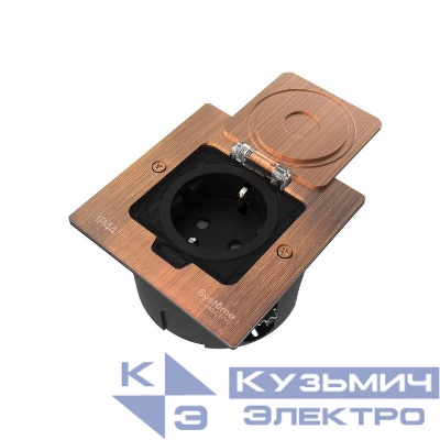 Лючок MultiDesk MDK21 с розеткой 2P+E 16А 250В IP44 с монтажной коробкой для стены фальшпола стола медь SE MDK21102CA
