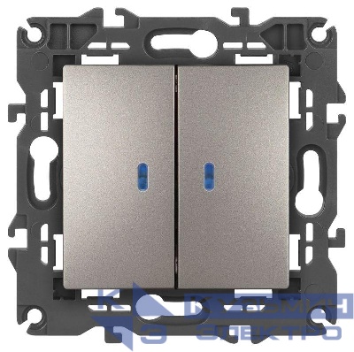 Выключатель 2-кл. Elegance 14-1105-16 250В 10АХ с подсветкой титан Эра Б0065789