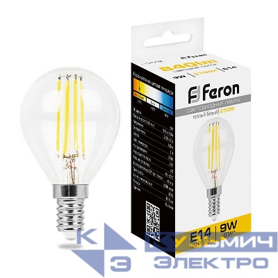 Лампа светодиодная LB-509 9Вт прозрачная 2700К E14 230В FERON 38001