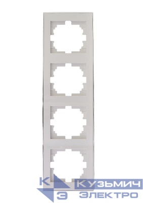 Рамка 4-м Rain вертикал. с хром. боковой вставкой бел. LEZARD 703-0225-154