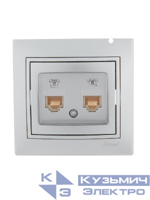Розетка телефонная 2-м СП Mira RJ11 сер. метал. LEZARD 701-1010-138