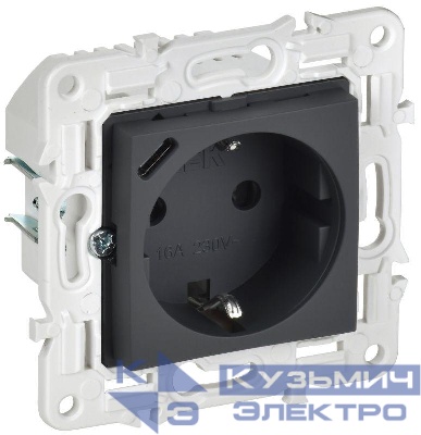 Розетка SKANDY 18Вт 16А с заземл. защ. шторки с USB C SK-R17G графит IEK SK-R14-16-U14-018-K53