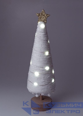 Светильник настольный "Елка" дизайн 1 (деревянное основание и звезда) 20LED плюш 11.5х38.5см тепл. бел. КОСМОС KOC_TAB-B104