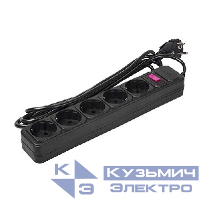 Удлинитель с сетевым фильтром 5х1.8м с заземл. 10А IP20 FOP-05GS-180 2.2кВт ПВС 3х0.75 с выкл. черн. ФАZА 5007628