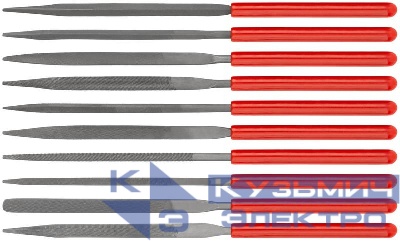 Надфиль узкий ПВХ ручка 3х140/60мм 10шт FIT 42170