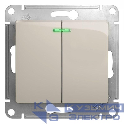 Выключатель 2-кл. СП Glossa 10А IP20 (сх. 5а) 10AX с подсветкой механизм молочн. SE GSL000953