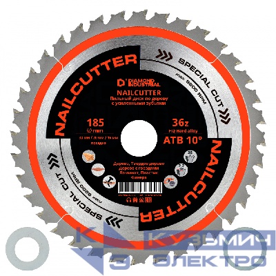 Diamond Industrial Диск пильный по дереву с усиленными зубьями 185х30/20/16 мм Z=36 АТВ 10 NailCutter DIDNC185Z36