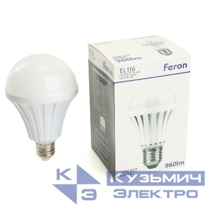 Светильник EL116 12Вт Е27 AC/DC аккумуляторный бел. FERON 48980