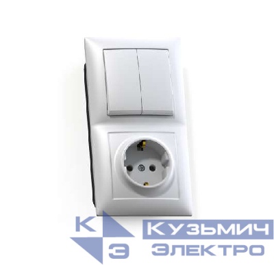 Блок СП БКВР-412 Селена (2-кл. выкл. + розетка с заземл.) бел. Кунцево 8208
